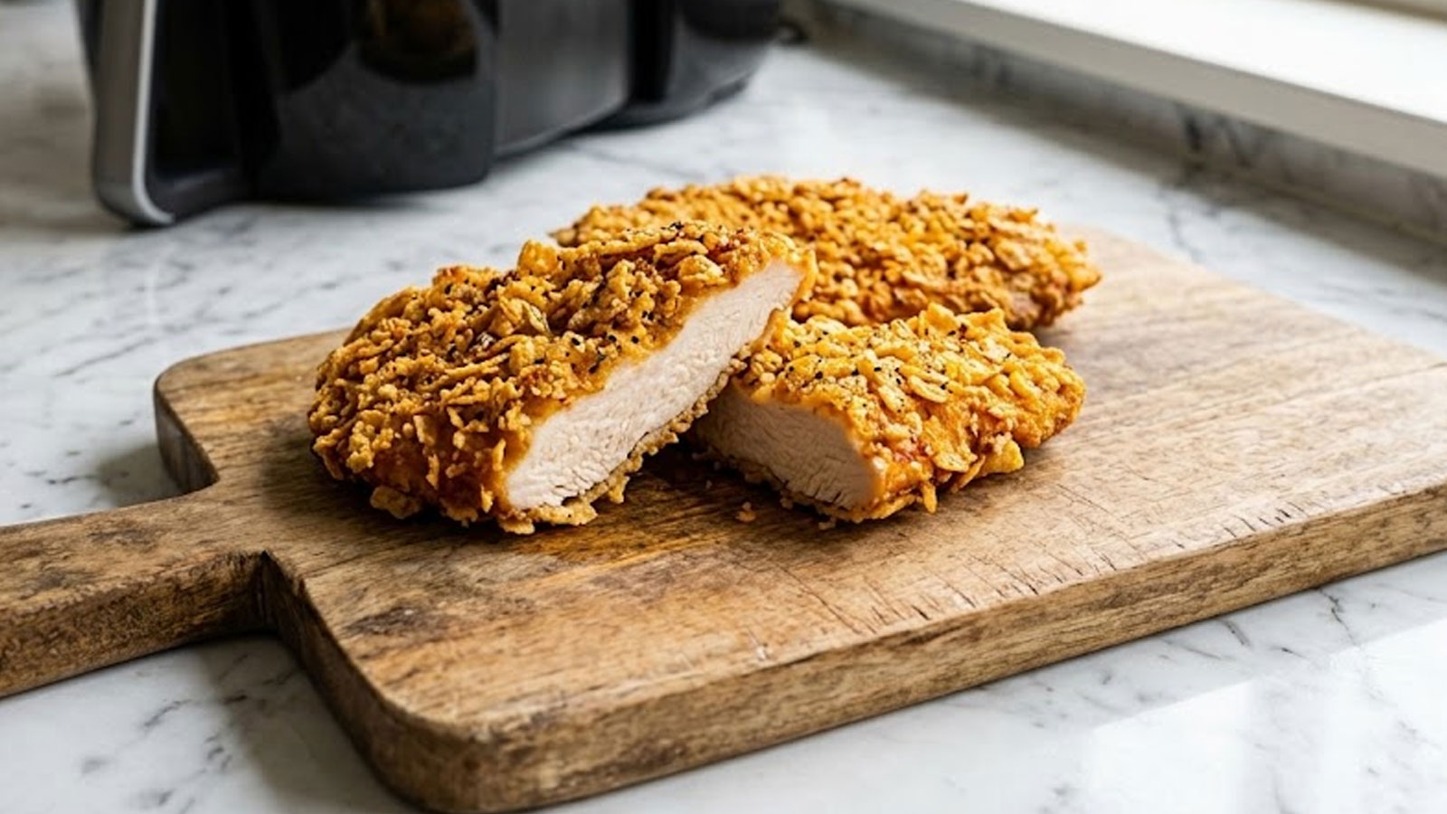 Zelfgemaakte krokante kipschnitzel uit de airfryer