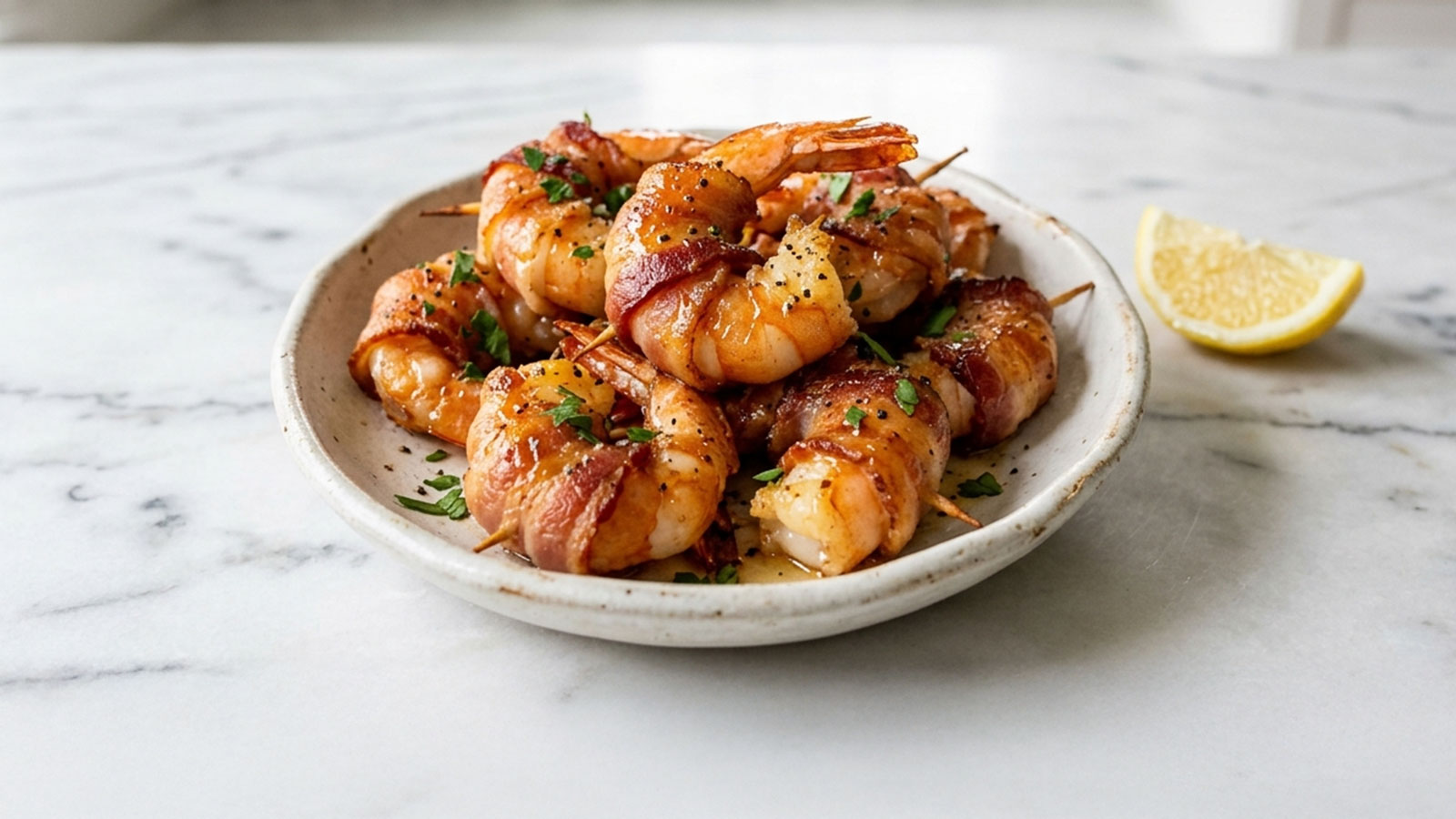 Airfryer bacon wrapped shrimp