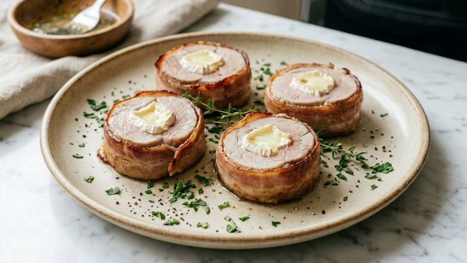 Varkenshaas met brie en spek uit de airfryer