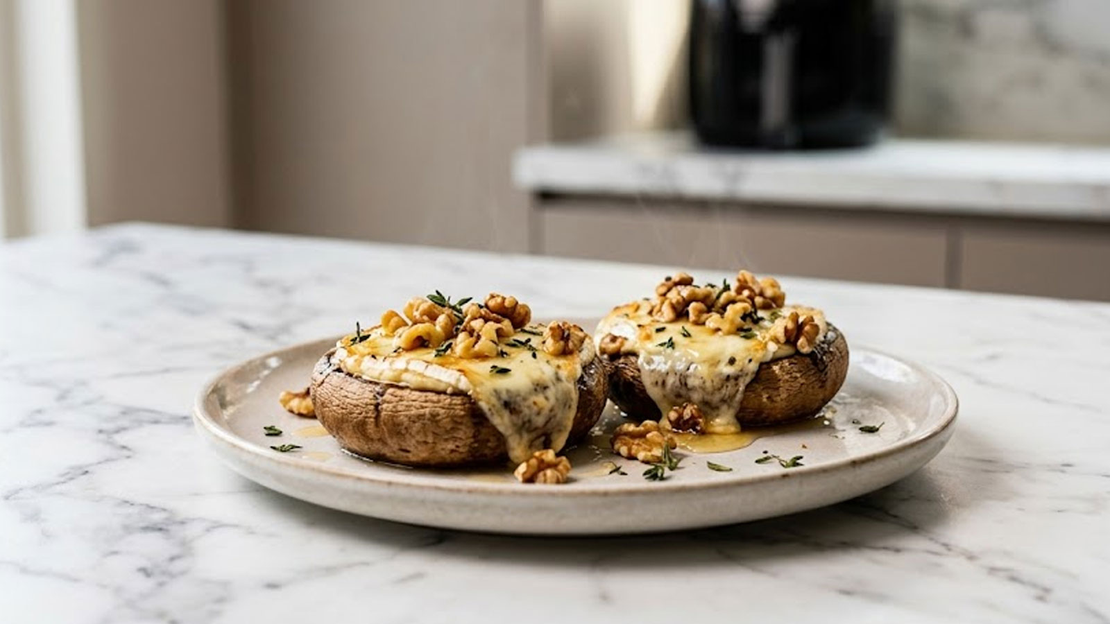 Gevulde portobello met geitenkaas uit de airfryer