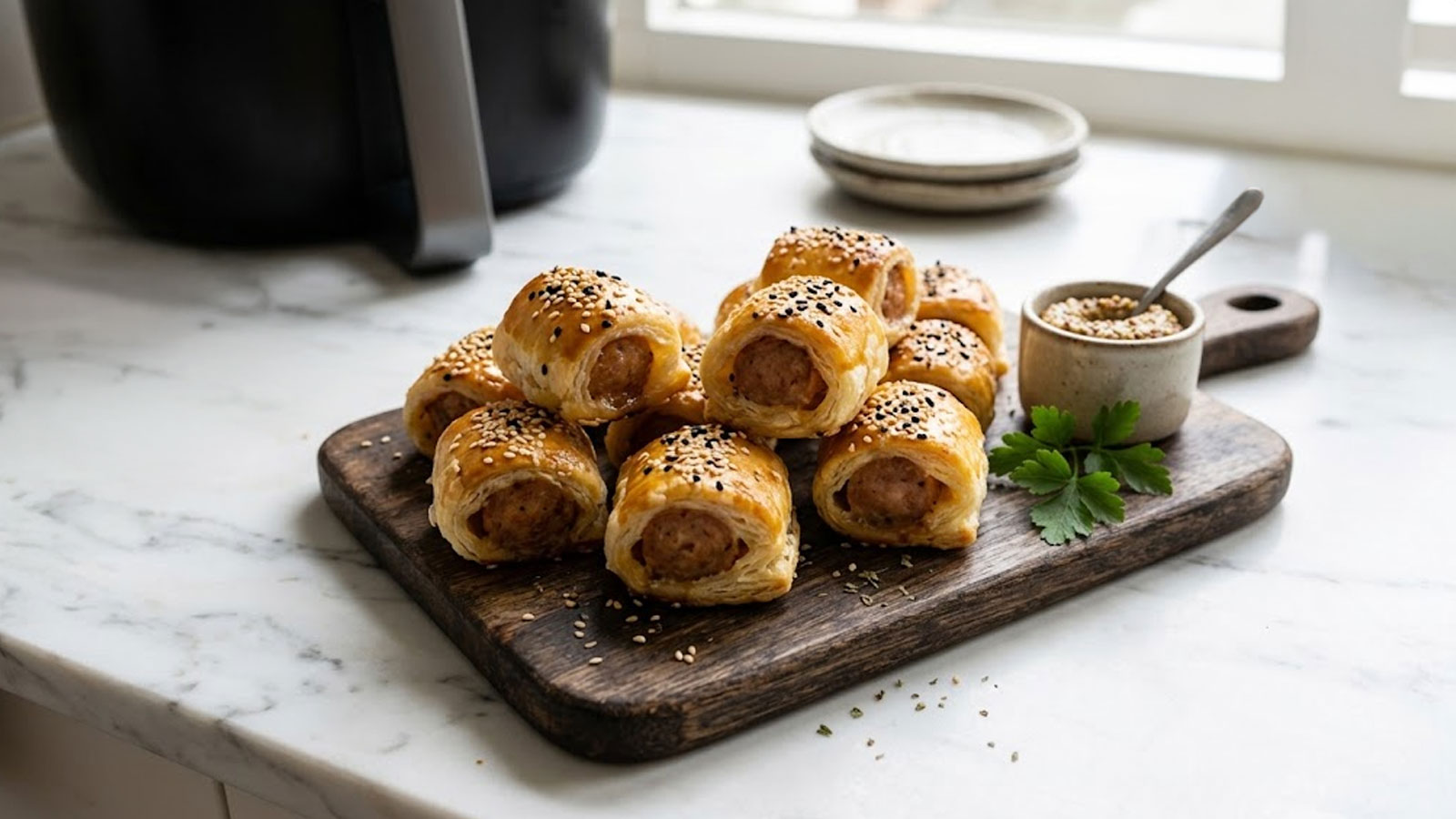 Mini kip saucijzenbroodjes uit de airfryer