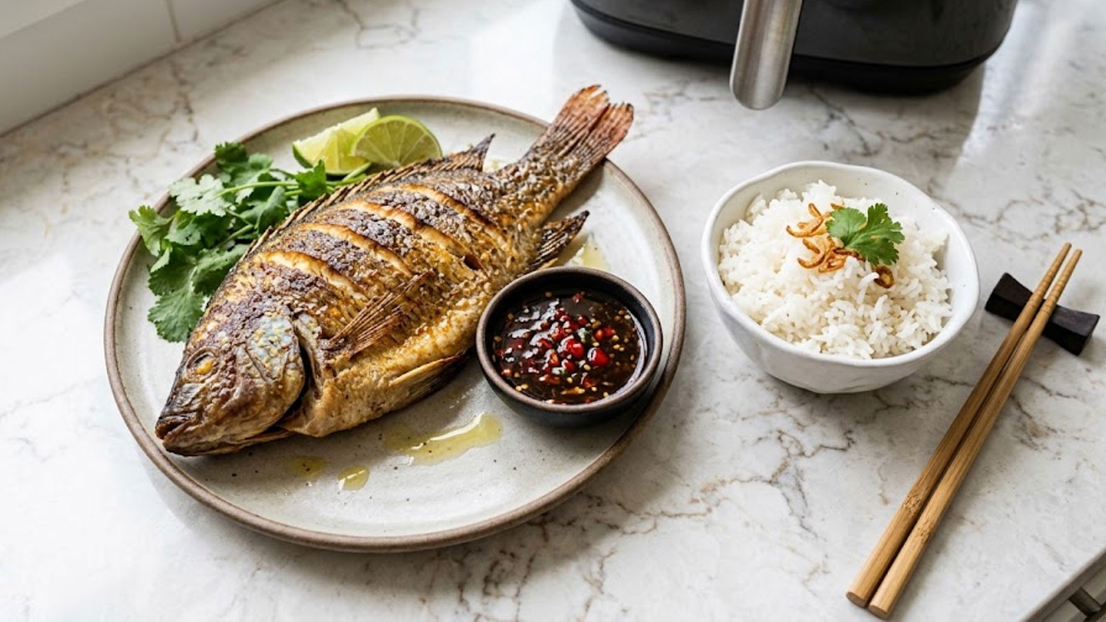 Hele tilapia uit de airfryer op Thaise wijze